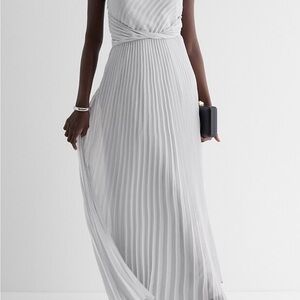 NWT Elegant Light Gray Pleated Maxi Dress